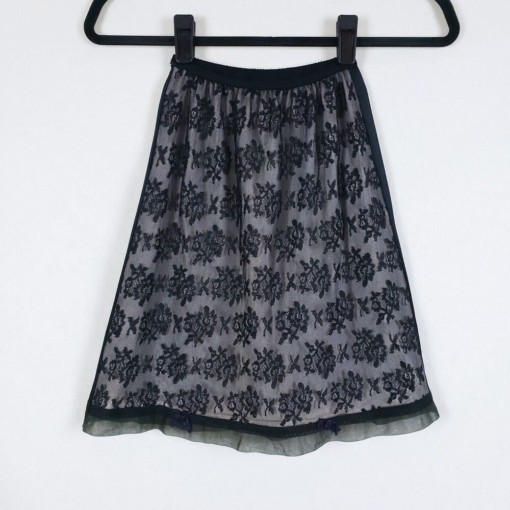 Vintage Half Slip Lace Skirt Womens S Black Union Made Nylon Dark Fairy 70s 80s
